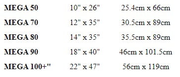 Solid Core Size Chart